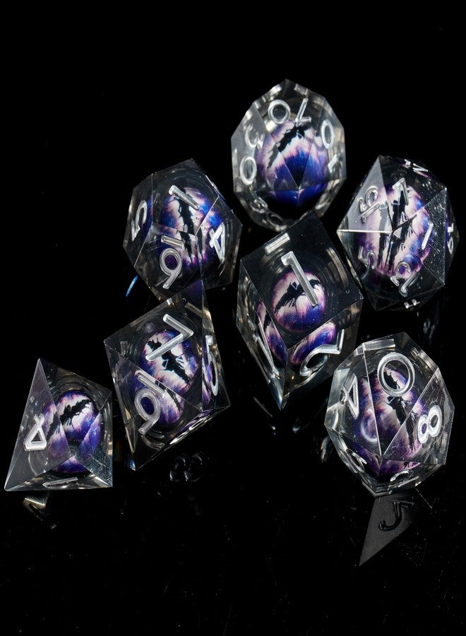FugaCity DND Dice Set,Liquid Core Handmade Sharp Edge 7 Piece Resin Dice-Dungeons and Dragons Polyhedral Dice Set, D&D Dice Set with Gift Dice Case for RPG MTG Table Games （Dark Purple Eyeball - Image 2